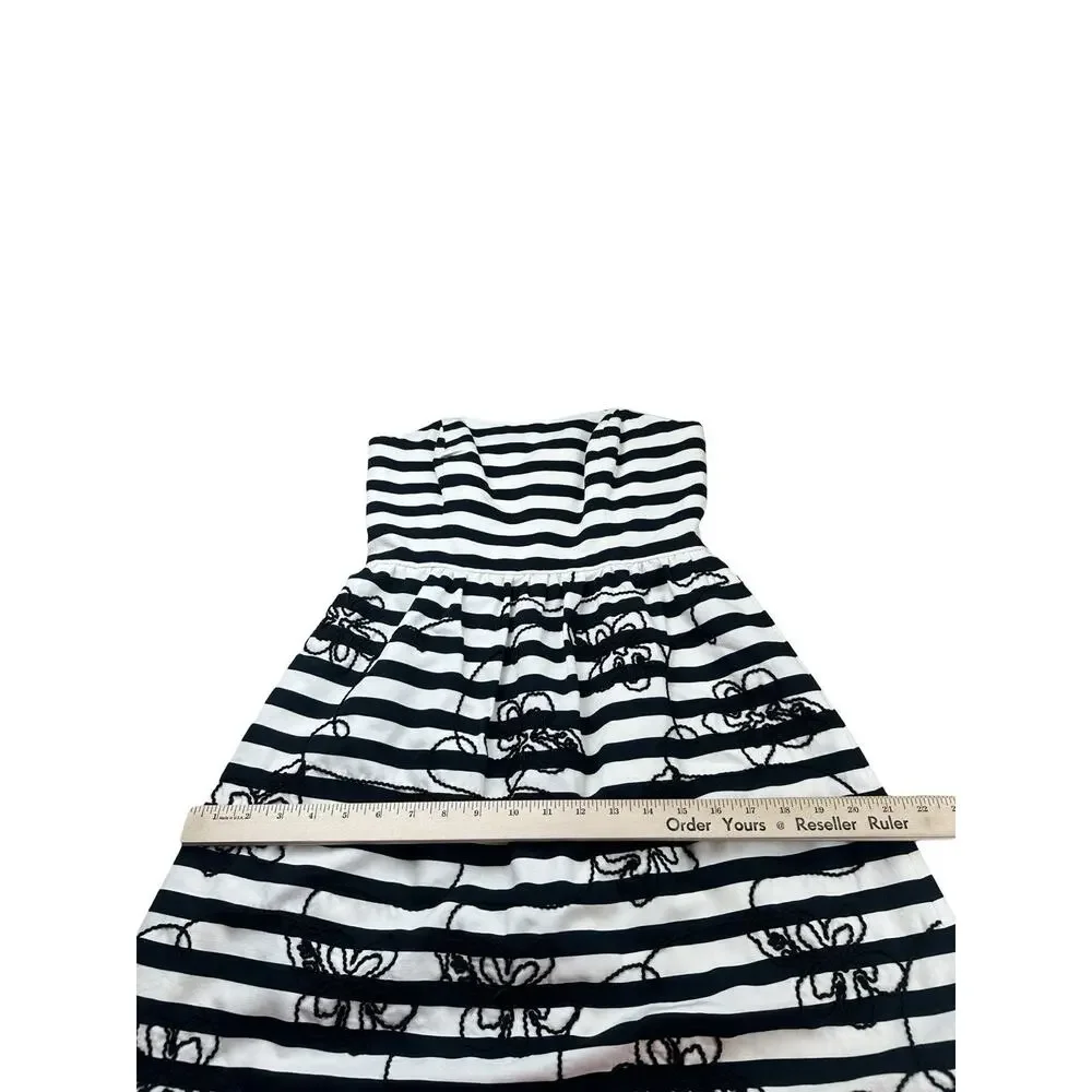 Lilly Pulitzer Black/White Fit Flare Stripe Strapless Embroidered Floral Dress 4 - Picture 6 of 11